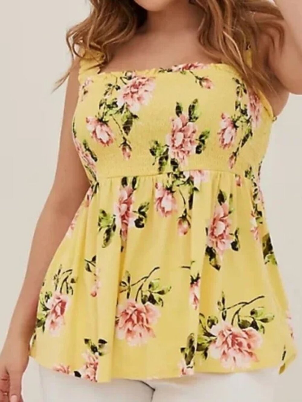Torrid | Yellow Floral Smocked Babydoll Blouse | Size 5X